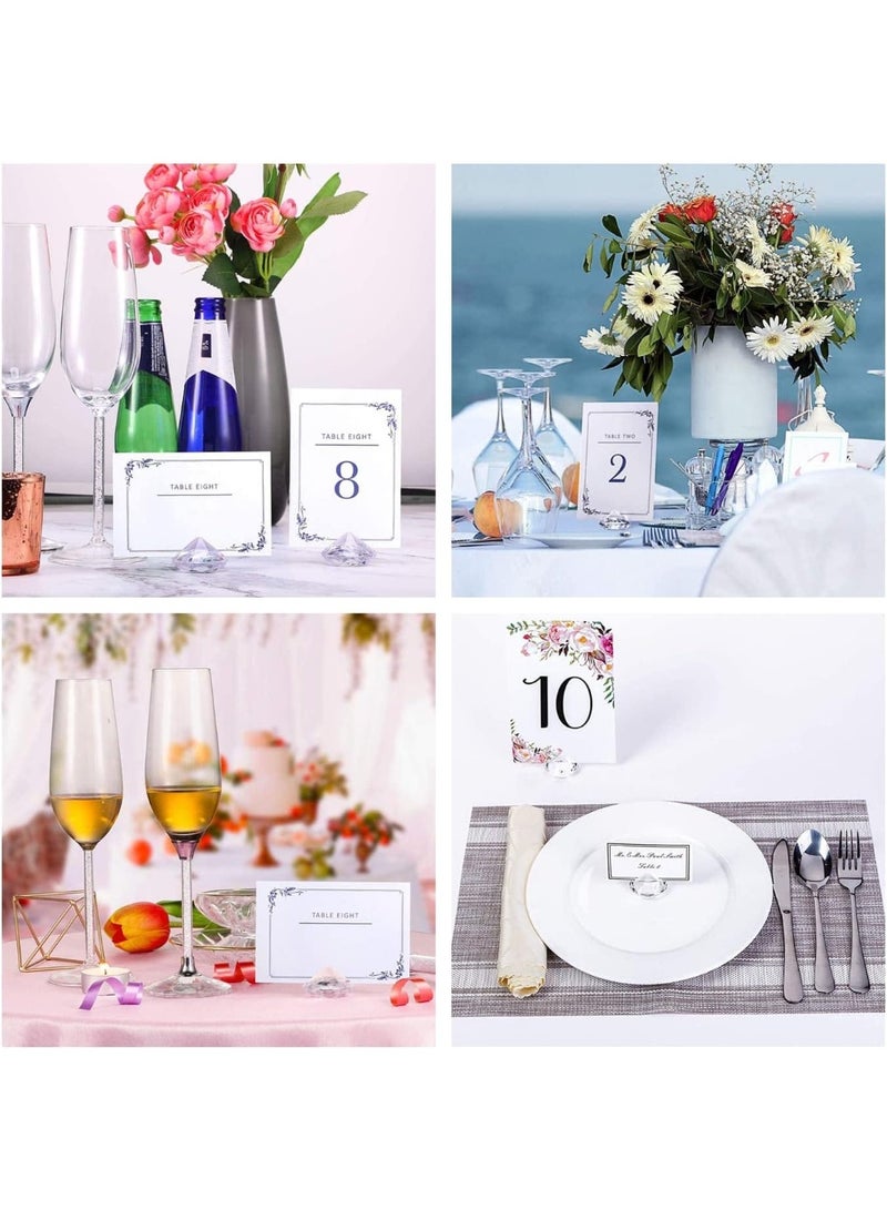 LYNLYN 12 Pack Diamond Place Card Holders, Crystal-Look Acrylic Table Number Card Stands with Wide Stable Base, Shiny Faceted Design for Weddings, Parties, Table Settings, Menus, Labels, Photos and Office Memos - Image 3